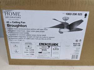lot 164 image: Home Decorators Collection Broughton 42 in. LED Brushed Nickel Ceiling Fan with Remote Control