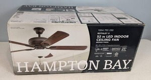 lot 163 image: Hampton Bay Rothley II 52 in. Indoor LED Bronze Ceiling Fan with Light Kit, Downrod, Reversible Motor and Reversible Blades