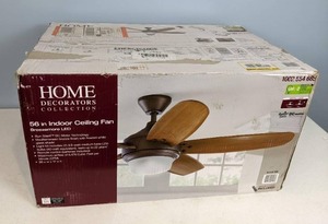 lot 14 image: Breezemore 56 in. Indoor LED Mediterranean Bronze Ceiling Fan with Light Kit, Downrod, DC Motor and Remote Control