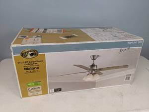 lot 175 image: Hampton Bay Malone 54 in. LED Brushed Nickel Ceiling Fan with Light Kit