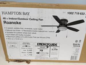 lot 179 image: Hampton Bay Roanoke 48 in. LED IndoorOutdoor Natural Iron Ceiling Fan with Light Kit