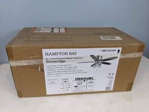 lot 176 image: Hampton Bay Stoneridge 52 in. IndoorOutdoor LED Brushed Nickel Hugger Ceiling Fan with Light Kit and 5 Reversible Blades