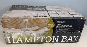 lot 166 image: Hampton Bay North Pond 52 in. IndoorOutdoor LED Matte White Ceiling Fan with Light Kit, Reversible Motor and Reversible Blades