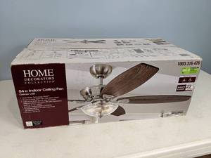 lot 181 image: Home Decorators Collection Connor 54 in. LED Brushed Nickel Dual-Mount Ceiling Fan with Light Kit and Remote Control