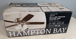 lot 190 image: Hampton Bay Devron 52 in. LED Indoor Brushed Nickel Ceiling Fan with Light Kit