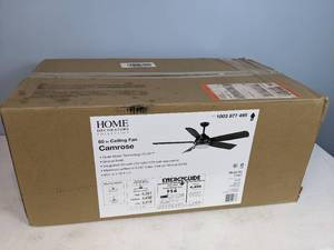 lot 198 image: Home Decorators Collection Camrose 60 in. White Color Changing Integrated LED Bronze Indoor Ceiling Fan with Light Kit and Remote Control