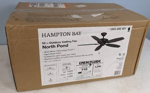lot 188 image: Hampton Bay North Pond 52 in. IndoorOutdoor Aged Silver Ceiling Fan with Downrod and Reversible Motor Light Kit Adaptable
