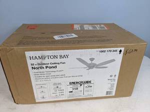 lot 192 image: Hampton Bay North Pond 52 in. IndoorOutdoor Matte White Ceiling Fan with Downrod and Reversible Motor Light Kit Adaptable