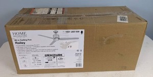 lot 196 image: Home Decorators Collection Railey 60 in. LED Indoor Brushed Nickel Ceiling Fan with Light Kit and Remote Control