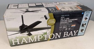 lot 203 image: Hampton Bay Mena 54 LED Color Changing Ceiling Fan, Matte Black Finish