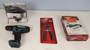 lot 239 image: Makita 38 Impact Driver, SPX Automatic Bilge Pump, Husky 8 Combo Snap Ring Pliers, Husky 14 Straight Die Grinder