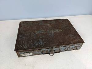 lot 293 image: Vintage Metal Box with Fasteners