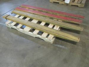 lot 508 image: 2 Sets of Forklift Extensions, 1 Extension needs repair (brace broke off, needs to be rewelded). - Used in Warehouse.