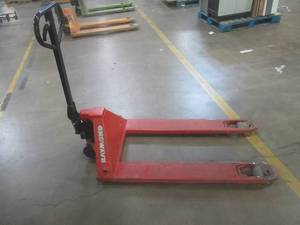lot 520 image: RAYMOND Pallet Jack, In nice working condition, Back Wheel Guard Slightly Damaged, Still Functional - Used in Warehouse.