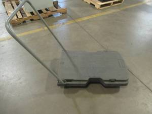 lot 538 image: Rubbermaid Flat Cart with folding Handle. Used in Warehouse. Approximate Dimensions 20 x 32. SOLD AS PICTURED
