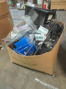 lot 543 image: Large Pallet of Miscellaneous Items Left over from the Retail Store and Warehouse. Tradeshow Booth Kits, Retail Fixtures and More