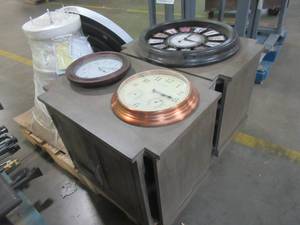 lot 557 image: Large Pallet of Miscellaneous Items Left over from the Retail Store and Warehouse. Furniture Parts and Wall Clocks