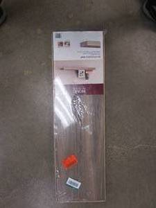lot 46 image: Home Decorators 36in Decorative Shelf Grey Oak Finish (STILL PLASTIC WRAPPED)