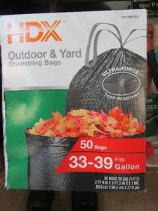 lot 29 image: LOT OF 2 BOXES HDX 33-39 Gal. Black Heavy Duty Drawstring Trash Bags (50-Count) - For Outdoor and Yard Waste (BOXES MAY BE OPENED OR DAMAGED)