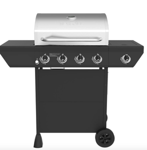 lot 18 image: NEXGRILL 4-Burner Propane Gas Grill in Black with Side Burner and Stainless Steel Main Lid (BOX WATER DAMAGED, APPEARS TO BE NEW IN BOX)