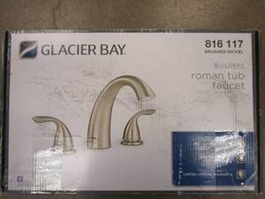 lot 66 image: GLACIER BAY Builders 2-Handle Deck-Mount Roman Tub Faucet in Brushed Nickel (OPEN BOX)