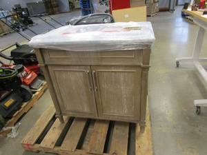 lot 198 image: HOME DECORATORS COLLECTION Aberdeen 36 in. x 22 in. D Bath Vanity in Antique Oak with Carrara Marble Vanity Top in White with White Basin (NICE CONDITION)