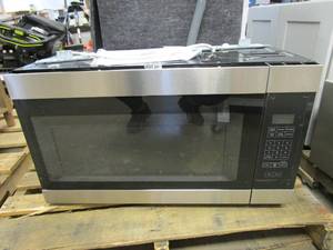 lot 199 image: AMANA AMV2307PFS 1.6 cu. ft. Over the Range Microwave in Stainless Steel (BRAND NEW, DAMAGE ON LEFT BACK CORNER, SEE PHOTOS)