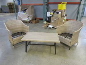lot 208 image: STYLEWELL 3 PIECE PATIO SET WITHOUT CUSHIONS (COFFEE TABLE SCRATCHED UP, SEE PHOTOS)