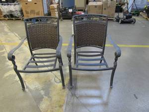 lot 210 image: WILSHIRE HEIGHTS WOVEN BACK ALUMINUM OUTDOOR DINING CHAIRS - 2 PACK (DOES NOT COME WITH CUSHIONS)