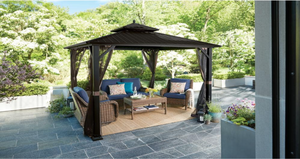 lot 83 image: HAMPTON BAY 10 ft. x 10 ft. Holden Outdoor Patio Black Hard Top Galvanized Steel Gazebo (FOR PARTS ONLY)