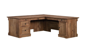 lot 85 image: SAUDER Palladia Vintage Oak L-Shaped Desk (OPEN BOXES, UNTESTED 2 TOTAL)