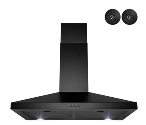 lot 70 image: GOLDEN VANTAGE 30 in. 217 CFM Convertible Black Painted Stainless Steel Wall Mount Range Hood with LED and Carbon Filters (NEW)