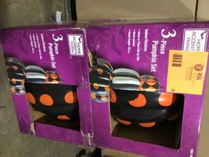 lot 9 image: Lot of 2 Assorted 26.5in. Fall Halloween 3-piece Stacked Pumpkins  Open Box Customer Returns See Terms on Auction