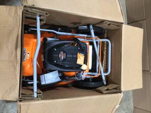 lot 45 image: YARDMAX 21 in. 170cc 2-in-1 Gas Walk Behind Push Lawn Mower with High Rear Wheels   Customer Returns See Terms on Auctio