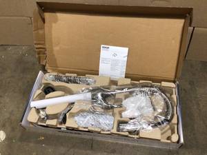 lot 49 image: KOHLER Barossa Single-Handle Pull-Down Sprayer Kitchen Faucet with SoapLotion Dispenser in Vibrant StainlessCustomer Returns See Terms on Auction