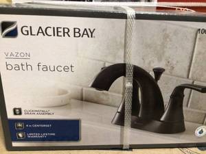 lot 59 image: Glacier Bay Vazon 4 in. Centerset 2-Handle High-Arc Bathroom Faucet in Matte Black Customer Returns See Terms on Auction