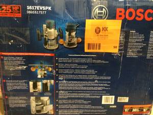 lot 98 image: Bosch 12 Amp 2-14 in. Corded Peak Variable Speed Plunge and Fixed Base Router Kit with Hard Case Customer Returns See Terms on  Auction