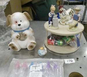 lot 176 image: Puppy cookie jar, spices, country dcor and new spray bottles
