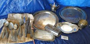 lot 185 image: Group of silverplate items - some are quite heavy but unmarked so am assuming it is silverplate
