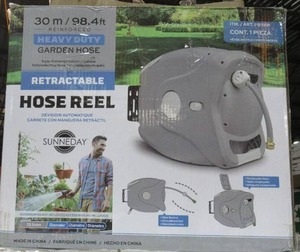 Sunneday 58 in. 100 ft. Retractable Garden Hose Reel, Dark Smoke