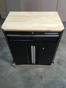 Husky Ready-to-Assemble 24-Gauge Steel 1-Drawer 2-Door Garage Base Cabinet in Black (28 in. W x 33 in. H x 18 in. D No Keys Customer Returns See Terms on Auction