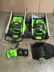 Lot of 2 Assorted Greenworks Lawn Mowers Customer Returns See Terms on Auction
