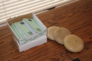 Lot of (3) Vintage Paper Weights with Traveler Expense Books (x2)