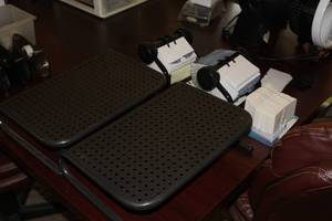 Lot of (4) Office Items - Computer Monitor Stands (x2), Rolodex System (x2)