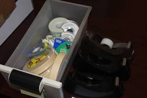 Office Supplies - Tape Dispensers (x3), Tub of Tape