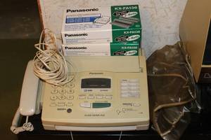 Panasonic KX-FP200 Paper Fax Machine with Panasonic Genuine Ink Film Fax Paper KX-FA136 2-Pack (x2)