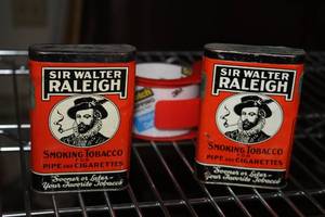 lot 227 image: Lot of (2) Vintage Sir Walter Tobacco Tins