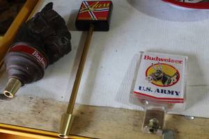 lot 91 image: Lot of (3) Budweiser U.S. Army, Budweiser, Aass Norwegian Dark Beer Tap Handles