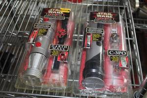 lot 315 image: Lot of (2) Star Wars Episode 1 Collector Watch (in original packaging) with Lightsaber Display Case - Darth Maul, C-3PO