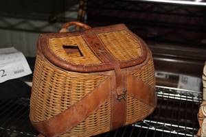 lot 291 image: Trout Fishing Basket with Bronson Casting Reel, Salt Water Hooks, Bait Box